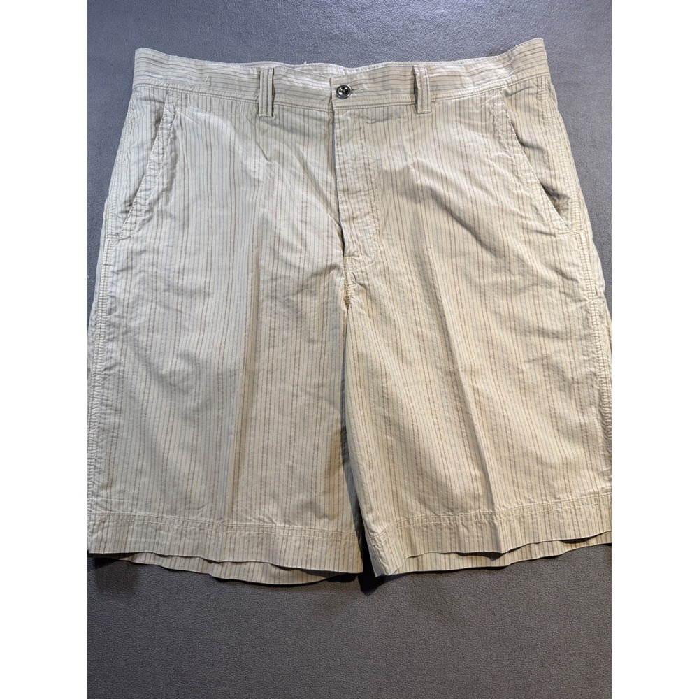Transcript Mens Pinstripe Shorts Khaki Blue Size 38 Casual Summer Preppy